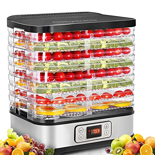 MEYKEY Dörrautomat Dörrapparat für Obst und Gemüse, Lebensmitteltrockner, 400W, LCD-Display, Temperatur einstellbar, Silber von COOCHEER