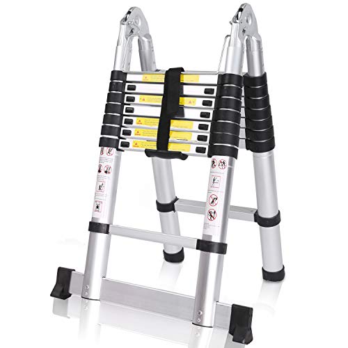 COOCHEER Teleskopleiter Aluminium 5M Klappleiter Ausziehbare Leiter Mehrzweckleiter 16 Stufe Stehleiter max. Traglast 150 kg, Silber COOCHEER Teleskopleiter Aluminium 5M Klappleiter Ausziehbare Leiter Mehrzweckleiter 16 Stufe Stehleiter max. Traglast 150 kg, Silber von COOCHEER