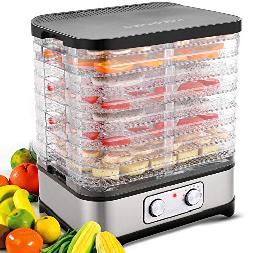 Dörrautomat Dehydrator Dörrapparat mit Temperaturregelung, 8 Etagen abnehmbare Dörrgerät, Temperaturregelung 35-70℃ für Fleisch, Früchte, Gemüse und Nüsse, 400W, Button, BPA-frei von COOCHEER