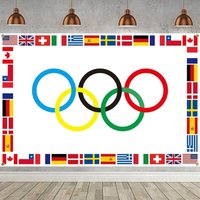 Großes olympisches Deko-Banner, Olympische Ringe, Internationaler Hintergrund, Wanddekoration (180 x 110 cm) von COOCHEER