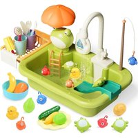 Spielspüle mit fließendem Wasser, Spielzeug für die Küchenspüle mit verbessertem Warmwasserhahn, Küchenspielzeug, schwimmendes Angelspielzeug, von COOCHEER