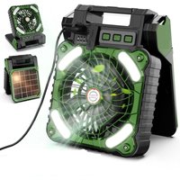 Tragbarer Solar-Campingventilator mit LED-Licht, Timer, 4 Geschwindigkeiten, USB-Tischventilator, 10400 mAh wiederaufladbarer Akku, kabelloser leiser von COOCHEER