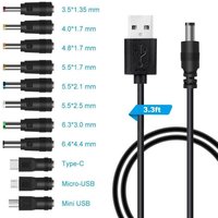 USB-auf-DC-5-V-Kabel, USB-auf-DC-Stromkabel, 11-in-1-DC-Netzadapter, 5,5 x 2,1 mm DC-Hohlstecker für Laptop, Router usw. (1 m, schwarz) von COOCHEER