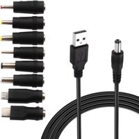 USB-auf-DC-5-V-Kabel, USB-auf-DC-Stromkabel, 8-in-1-DC-Netzadapter, 5,5 x 2,1 mm DC-Hohlstecker für Laptop, Router usw. (1 m, schwarz) von COOCHEER