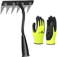 Unkrautrechen mit 6 Zinken und Gummihandschuhen, Unkrautstecher mit Griff, robuster Gartenrechen aus Metall, Rechen zum Jäten, Auflockern von Erde Unkrautrechen mit 6 Zinken und Gummihandschuhen, Unkrautstecher mit Griff, robuster Gartenrechen aus Metall, Rechen zum Jäten, Auflockern von Erde von COOCHEER