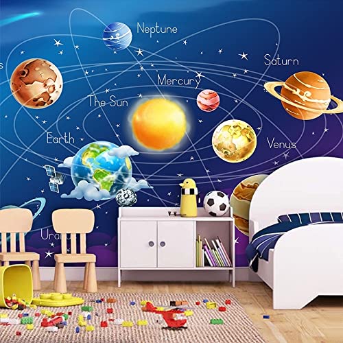 Benutzerdefinierte Wandbild Tapete 3D Cartoon Planet Sonnensystem Fototapete Kinderzimmer Schlafzimmer Wandmalerei Wohnzimmer Tapete,200 * 140cm von COOGER