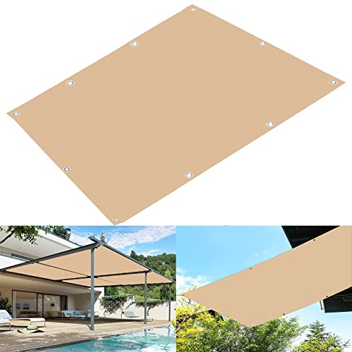 Sun Segel Sonnensegel, 4 x 6 m Wasserdicht Polyester, Balkon Regenschutz Garten UV-beständig Ohne Bohren inkl Befestigungsseile, Sandgelb von COOHEM
