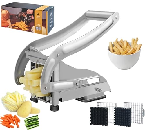 COOK A FUTURE Pommesschneider, Kartoffelschneider, Kartoffelschneider aus Edelstahl, mit 2 Klingengrößen und rutschfester Saugbasis, perfekt für den Einsatz in der Heißluftfritteuse von COOK A FUTURE