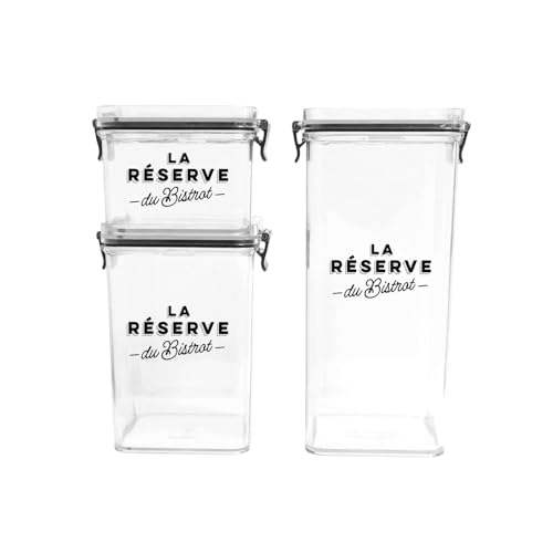 COOK CONCEPT, KB6807, Transparente stapelbare Vorratsbehälter mit luftdichten Deckeln, ideal für trockene Lebensmittel, Set mit 3 Größen, transparent schwarz von COOK CONCEPT