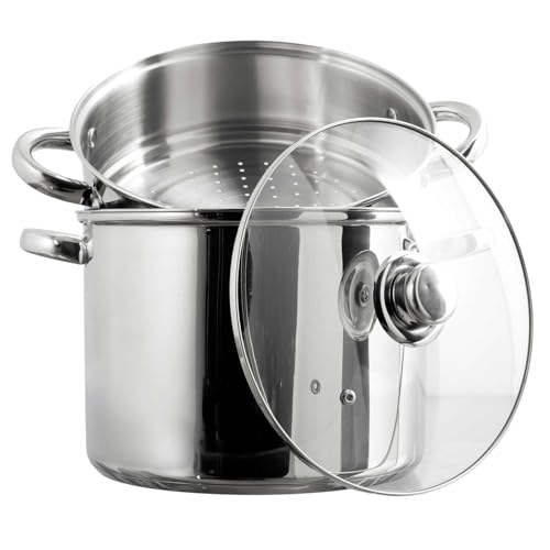 COOK CONCEPT, KC0006, Metal Couscous Maker with Glass lid, 8L Capacity, Compatible with All Heat Sources, optimal Cooking, Functional Design, Perfect for a Variety of Dishes, Silver 8L Silver von COOK CONCEPT