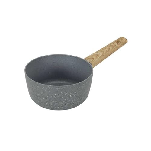 COOK CONCEPT, KC25371, 18 cm Forged Aluminum Saucepan, Ergonomic Design with Wood Effect Handle, Non-Stick Coating, Compatible with All Heat Sources, Easy to clean, Gray Brown von COOK CONCEPT