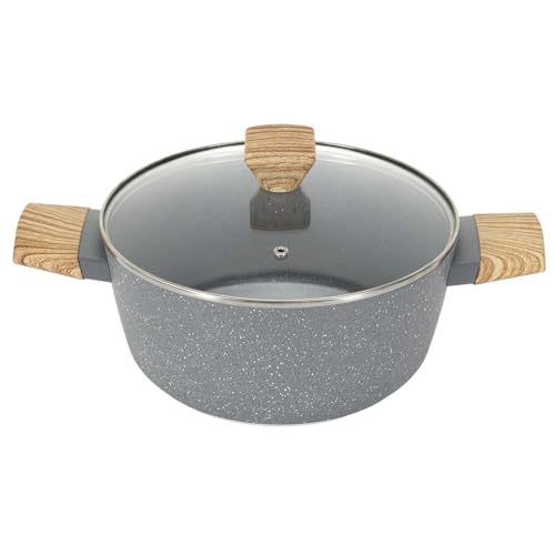 COOK CONCEPT, KC25391, 24 cm Forged Aluminum Casserole Dish with Wood Effect Handles, ideal for Simmering and Baking, elegant Gray and Brown Design, Easy to clean, Induction Compatible von COOK CONCEPT