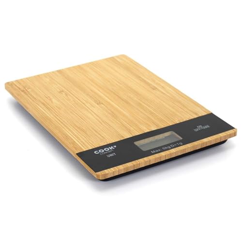 COOK CONCEPT, KU6613, Rectangular Bamboo Kitchen Scale 5kg, Gram Accuracy, Elegant Design, Tare Function, Compact and Eco-Friendly, Dimensions 18x20x15 cm, Brown/Black von COOK CONCEPT