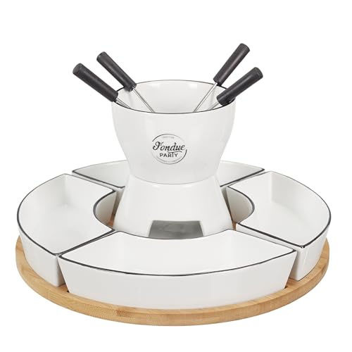 COOK CONCEPT KA4602 Fondue Set mit Halterung aus Bambus für 4 und P4 Küche, speziell für Herd, Plancha, Metall, weiß von COOK CONCEPT