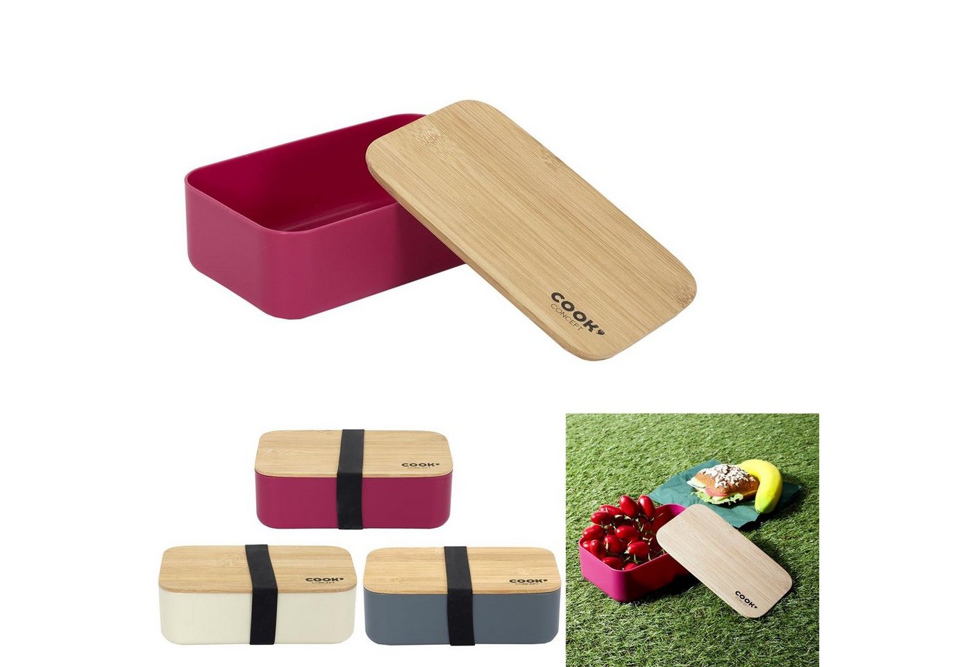 COOK CONCEPT Lunchbox, Bambus-Deckel & Elasthan-Band Brotdose Brotbox Bento Set Brotzeit-Box von COOK CONCEPT