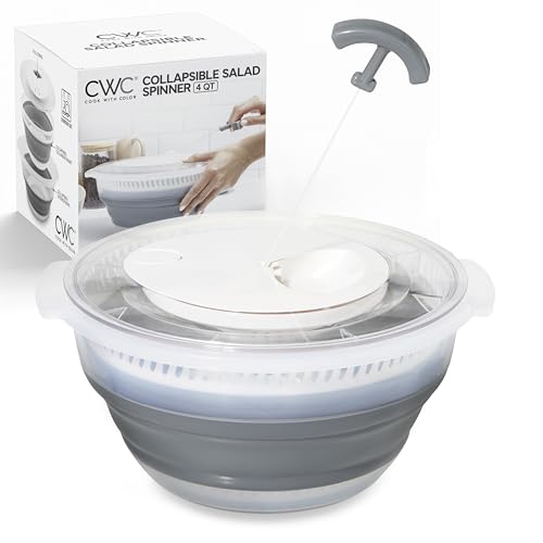 COOK WITH COLOR Faltbare Salatschleuder, platzsparender Salattrockner mit faltbarem Sieb, ideal zum Waschen und Trocknen von Obst und Gemüse, 4 l, Grau von COOK WITH COLOR