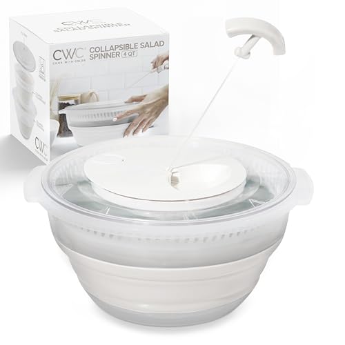 COOK WITH COLOR Faltbare Salatschleuder, platzsparender Salattrockner mit faltbarem Sieb, ideal zum Waschen und Trocknen von Obst und Gemüse, 4 l, Weiß von COOK WITH COLOR