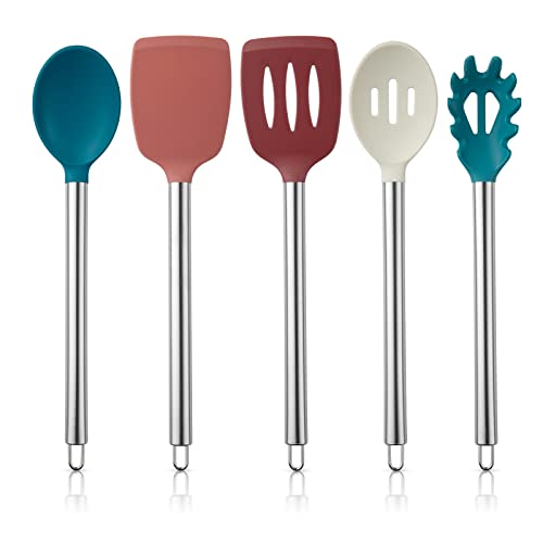 COOK WITH COLOR Silikon-Kochutensilien, 5-teiliges Küchenutensilien-Set, leicht zu reinigen, Kochutensilien für antihaftbeschichtetes Kochgeschirr, Küchenhelfer-Set (mehrfarbig) von COOK WITH COLOR