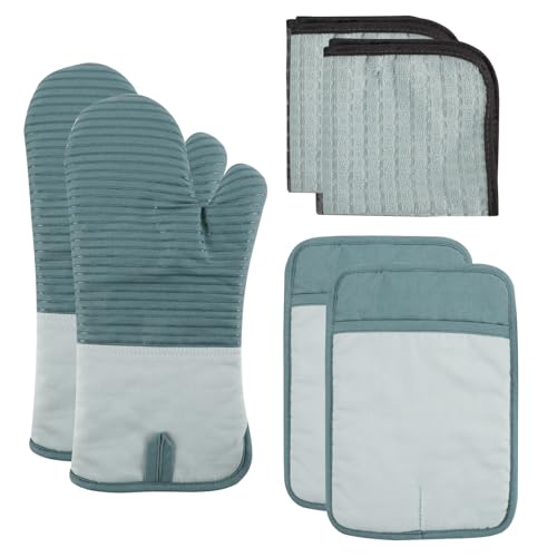 COOK WITH COLOR Silikon-Ofenhandschuhe, hitzebeständige Handschuhe mit weichem gestepptem Futter, Topflappen zum Kochen und Grillen, Minzgrün, Materialhandschuh-Set von COOK WITH COLOR
