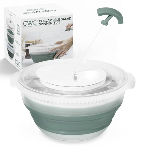COOK WITH COLOR Zusammenklappbare Salatschleuder, platzsparender Salattrockner mit faltbarem Sieb, ideal zum Waschen und Trocknen von Obst und Gemüse, Salbei, 4 l von COOK WITH COLOR