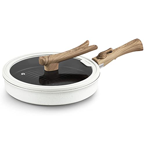 COOKLOVER Antihaft-Sautépfanne mit Deckel, ungiftig, PTFE- und PFOA-frei, ofenfest, kompatibel mit Induktionspfanne, Bratpfanne mit abnehmbarem Griff, 27,9 cm, Schwarz und Marmorweiß von COOKLOVER