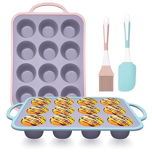 COOKSTYLE 4 Stück Silikon Muffin Backform Set - 12 Tassen Silikon Cupcake Modell, Muffin & Cupcake Backzubehör mit Griff und Antihaft, Ideal für die Herstellung von Muffin-Kuchen, Tart von COOKSTYLE