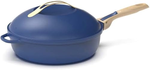 COOKUT - Die fabelhafte 8-in-1-Pfanne – "Kleines Modell 24 cm" – ein einzelnes Werkzeug, das Pfanne, Topf, Schmorpfanne ersetzt – 2 abnehmbare Griffe, Dampf-/Frittierkorb, Holzspatel – Saphir von COOKUT