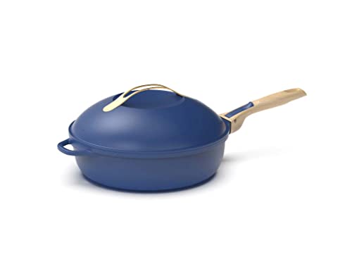 COOKUT - Die fabelhafte 8-in-1-Pfanne – ein einziges Utensil, das Pfanne, Topf, Schmorpfanne ersetzt – mit 2 abnehmbaren Griffen, Dampf-/Frittierkorb, Holzspatel – Saphir von COOKUT