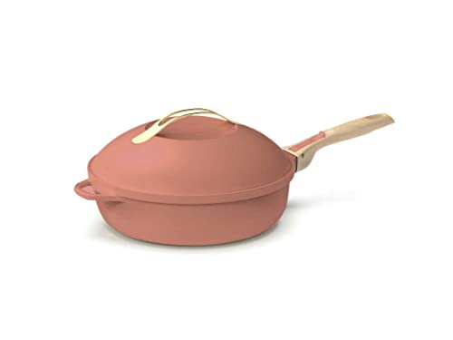 COOKUT - Die fabelhafte 8-in-1-Pfanne – ein einziges Utensil, das Pfanne, Topf, Schmortopf ersetzt – mit 2 abnehmbaren Griffen, Dampf-/Frittierkorb, Holzspatel – PIVOINE von COOKUT