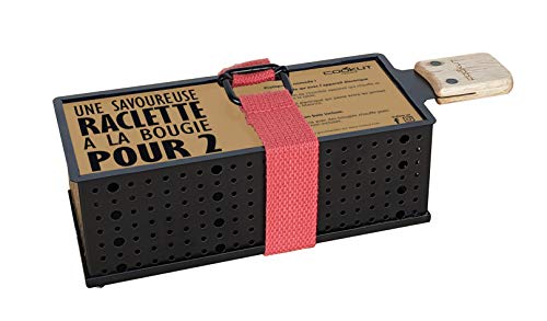 COOKUT - LUMI - Raclette mit Kerze für 2 Personen - Schmelzen Sie Ihren Käse in 3 Minuten - Raclette Abend, Käsefondue, Picknick - Inklusive Holzspatel - Schwarz von COOKUT