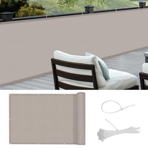 Cool Area Balkon Sichtschutz Balkonumspannungen PES Wasserdicht wetterfester mit Kabelbinder, 90x300cm, Taupe von COOL AREA