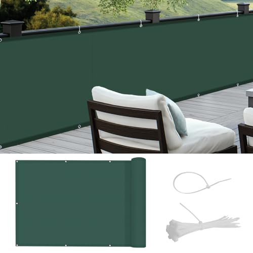 COOL AREA Balkon Sichtschutz Balkonumspannungen PES Wasserdicht wetterfester mit Kabelbinder,100x300cm,Dark Green von COOL AREA