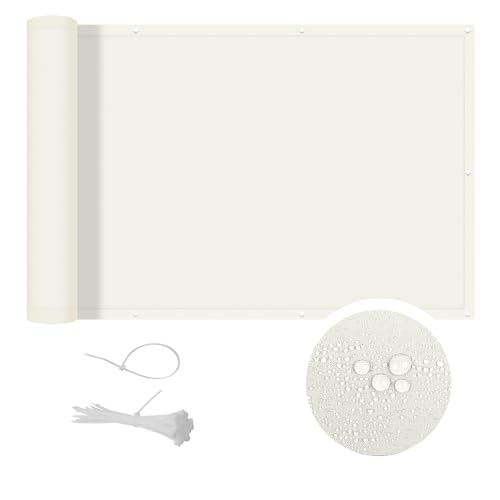 COOL AREA Balkon Sichtschutz Balkonumspannungen PES Wasserdicht wetterfester mit Kabelbinder,60x200cm,Cream(Benutzerdefinierte) von COOL AREA