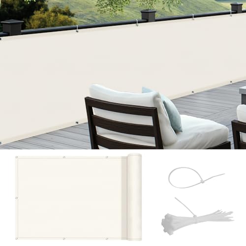 COOL AREA Balkon Sichtschutz Balkonumspannungen PES Wasserdicht wetterfester mit Kabelbinder,75x400cm,Cream von COOL AREA