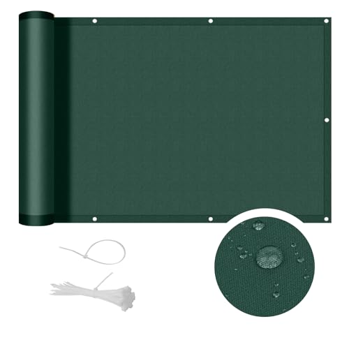 COOL AREA Balkon Sichtschutz Balkonumspannungen PES Wasserdicht wetterfester mit Kabelbinder,85x700cm,Dark Green(Benutzerdefinierte) von COOL AREA