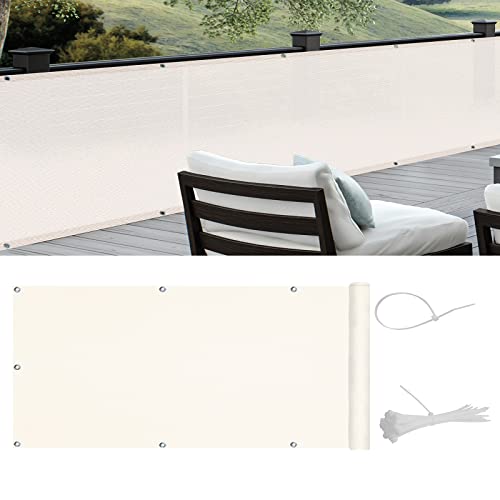 Cool Area Balkon Sichtschutz HDPE UV-Schutz Leicht Transparent ,Balkonverkleidung mit Kabelbinder, 90x500cm, Creme weiß von COOL AREA