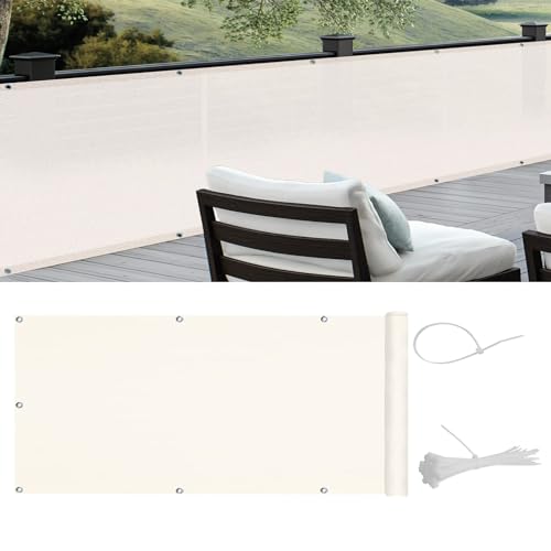COOL AREA Balkon Sichtschutz HDPE UV-Schutz Leicht Transparent,Balkonverkleidung mit Kabelbinder,100x300cm,Creme weiß von COOL AREA