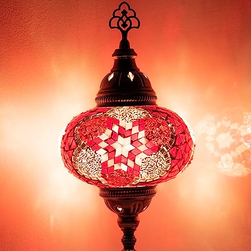 10 Variationen Orientalische Marokkanische Mosaik Tischampe Handgefertigte Türkische Dekorative Mosaiklampe (2-Rot&Weiß) von COOL MOSAIK