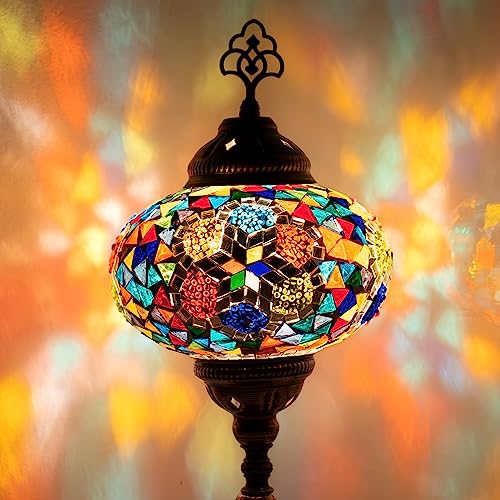 COOL MOSAIK Mosaiklampe Tischlampe Stehlampe L Glaskugel Mosaiklampe Handgefertigte Türkische Dekorative Mosaiklampe 10 Variationen Orientalische Marokkanische Mosailklampe (4-Mehrfarbig) von COOL MOSAIK