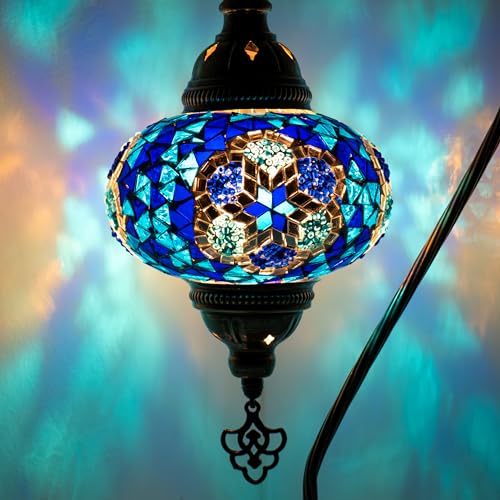 COOL MOSAIK Mosaiklampe Tischlampe Orientalische Marokkanische Handgeferetigte Mosaik Tischlampe Stehlampe (Blau) von COOL MOSAIK