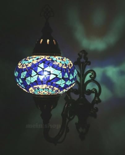 Wandleuchte Orientalische Marokkanische Mosaik Wandlampe Handgefertigte Türkische Dekorative Mosaiklampe L Groß Glaskugel (Blau) von COOL MOSAIK