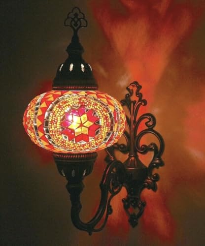 Wandleuchte Orientalische Marokkanische Mosaik Wandlampe Handgefertigte Türkische Dekorative Mosaiklampe L Groß Glaskugel (Rot) von COOL MOSAIK