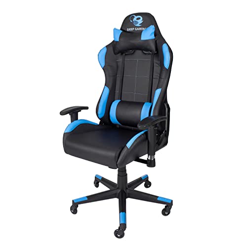 COOLBOX DeepComand Professioneller ergonomischer Gaming-Stuhl für E-Sports, PU-Kunstleder, neigbar, Air-Effect-Technologie, Surface Protect-Rollen, Blau und Schwarz von COOLBOX