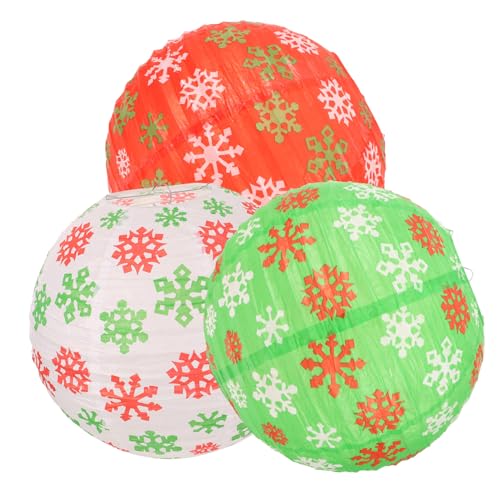 COOLHIYA 3 Stück Teiliges Papierlaternen mit Schneeflockenmotiv Rot Weiß Grün Weihnachtsdeko für Innen Party und Gartenbeleuchtung für Weihnachts und Neujahrsfeiern von COOLHIYA