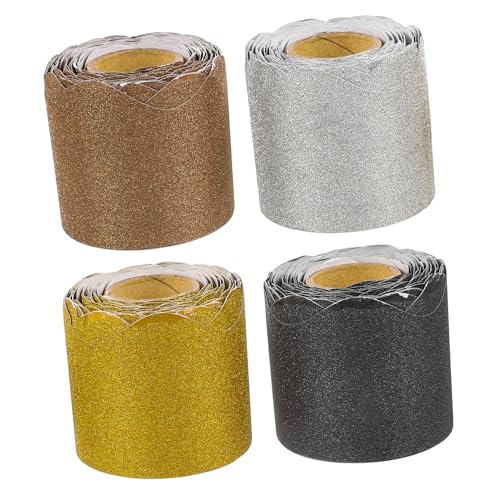 COOLHIYA 4 Rollen Pinnwand Bordüre Gewellte Gold Silber Schwarz Braun Vielseitige Dekoration für Klassenzimmer Büro Party Einfach Zuschneidbar Langlebig und Praktisch von COOLHIYA