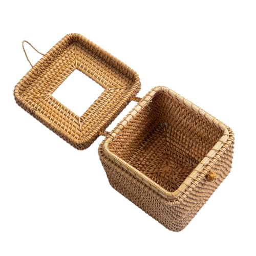 COOLHIYA Handgewebte Rattan Papiertaschentuchbox Quadratisch Robust Modern für Wohnzimmer Esszimmer Badezimmer Woven Tissue Holder Serviettenhalter Wiederverwendbar Leicht zu Reinigen von COOLHIYA