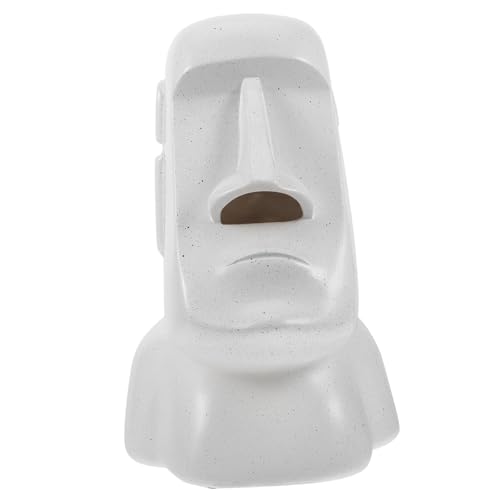 COOLHIYA Kasten Moai-taschentuchbox Seidenpapierspender Lustige Taschentuchbox Moai-taschentuchspender Gewebeorganisator Kopf Der Figur Der Moai-Statue Deko Haushalt Weiß Schreibtisch Harz von COOLHIYA