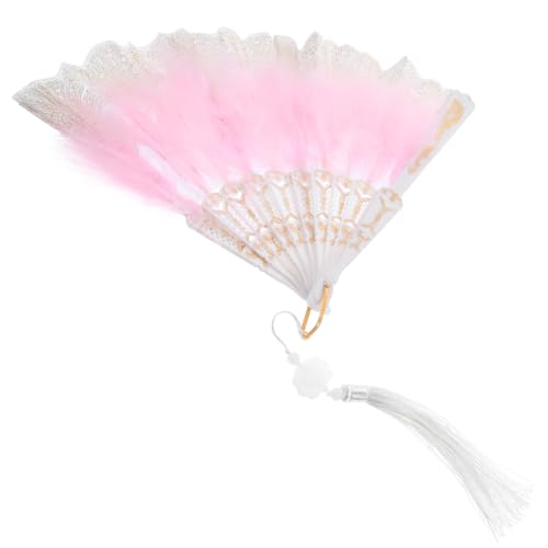 COOLHIYA Vintage Stickerei Feder Fächer Handfächer Damen mit Quaste für Hochzeit Braut Party Tanz Dekoration von COOLHIYA