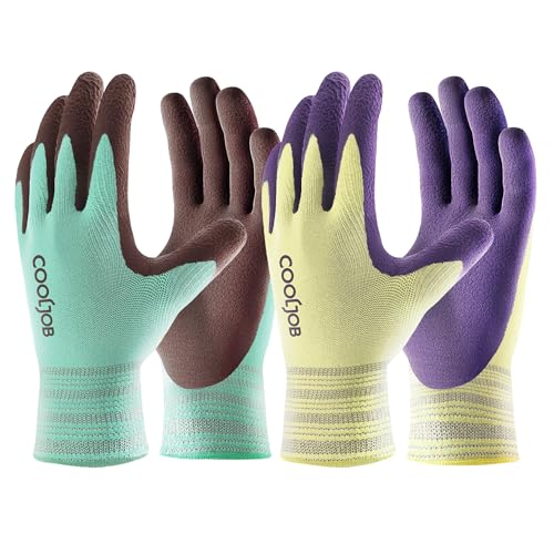 COOLJOB 2 Paar Gartenhandschuhe für Damen und Herren, Atmungsaktive Modal-Gartenhandschuhe mit rutschfester Latexbeschichtung, Arbeitshandschuhe mit Gummigriff für Pflanze, Auto & Outdoor (Größe M) von COOLJOB