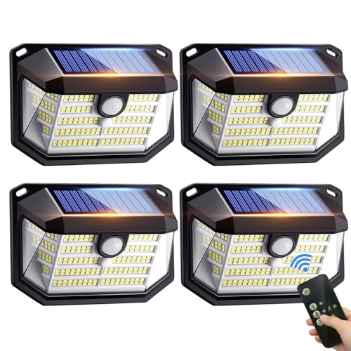 COOLNIGHT Solarlampen Für Außen Mit Fernbedienung【4Stück+230LED】 Solarstrahler für Außen, 3 Modi LED Solar Strahler Außen, 2200mAh Solarlampen für Außen, IP65 Wasserdicht Solar Licht Solarlicht von COOLNIGHT